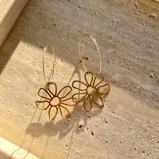 Funky Flower Hoops - Gold